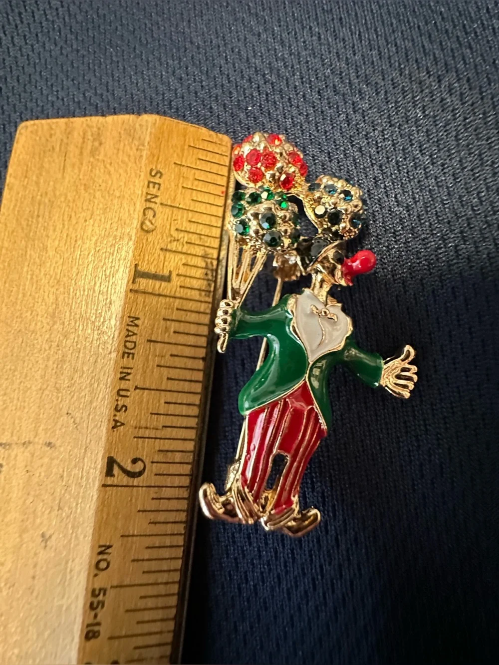 Clown Brooch with Colorful Rhinestone Balloons